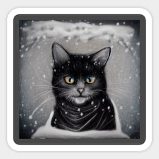 Cozy Cat in a Snowing Day Sticker